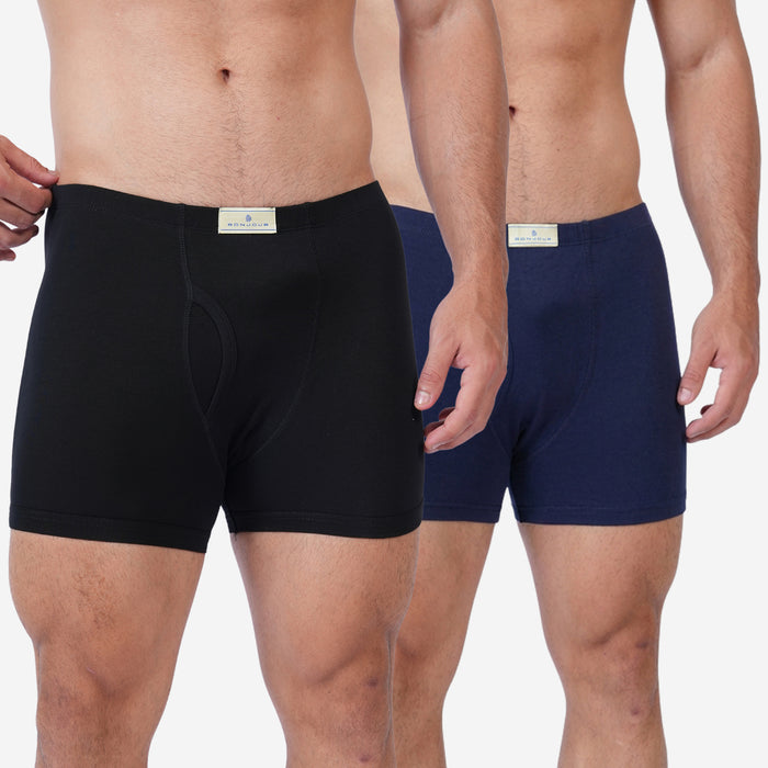 Men's Cotton Comfort Trunks | Soft & Breathable Everyday Innerwear | Black & Navy | Pack of 2