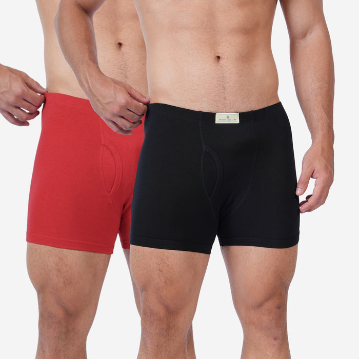 Men's Cotton Comfort Trunks | Soft & Breathable Everyday Innerwear | Black & Red | Pack of 2