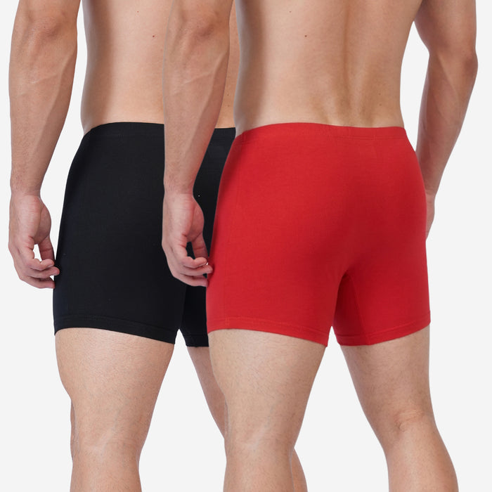 Men's Cotton Comfort Trunks | Soft & Breathable Everyday Innerwear | Black & Red | Pack of 2