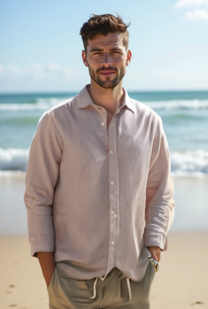 Men's Cotton Linen Shirts - Beige-Comfortable Fit(Size:S.M.Xl.Xxl)