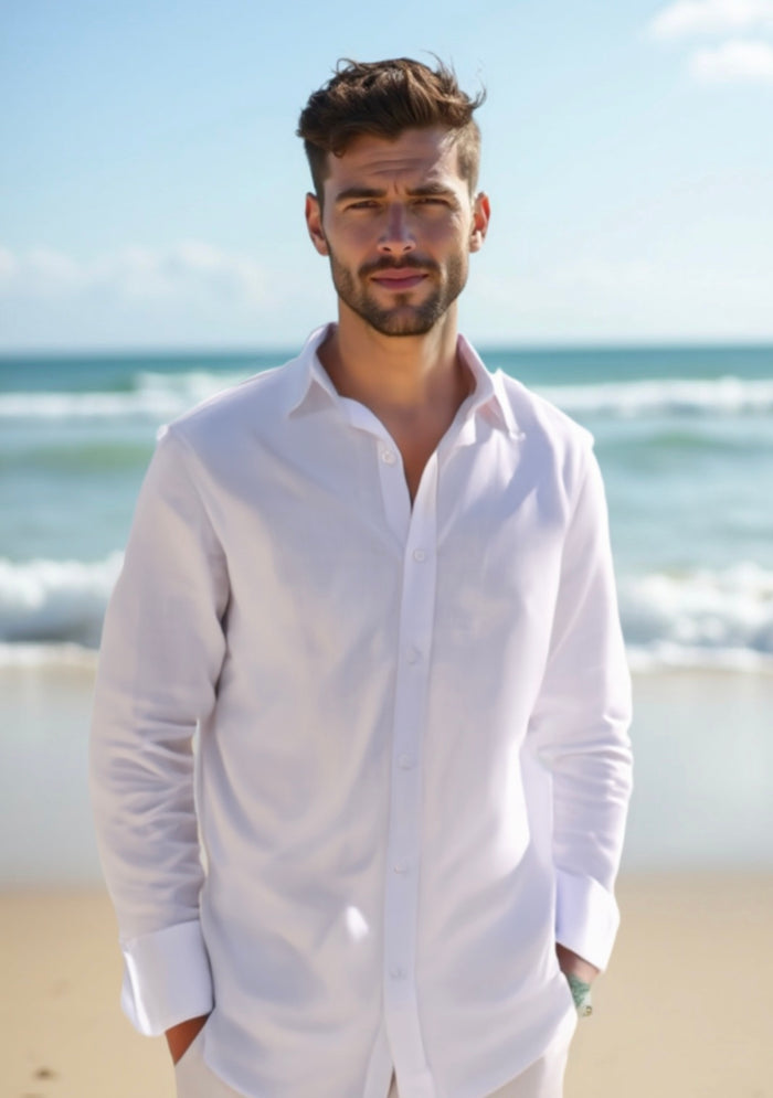 Men's Cotton Linen Shirts - White-Comfortable Fit-(Size XXL)