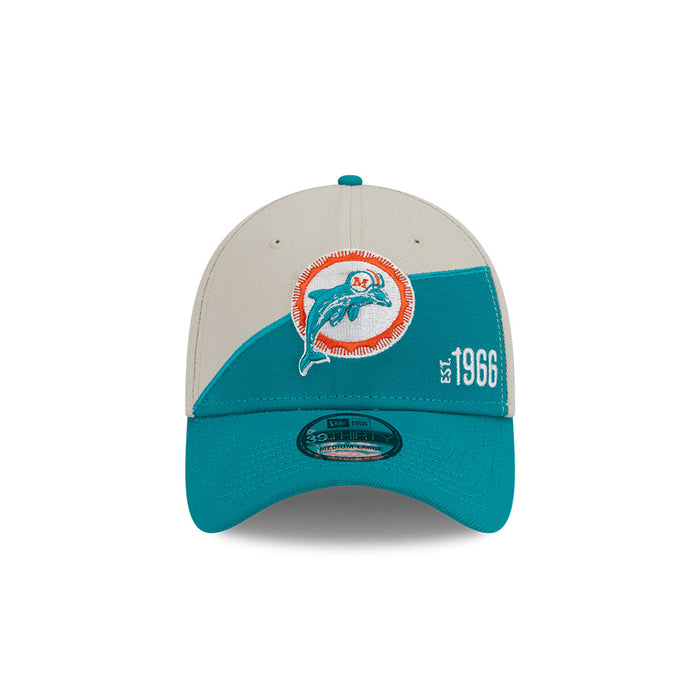 Miami Dolphins New Era 2023 Historic Sideline 39THIRTY Flex Hat - Cream/Teal