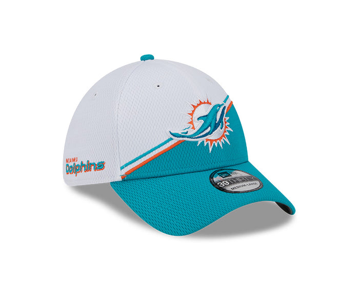 Miami Dolphins New Era 2023 Sideline 39THIRTY Flex Hat - White/Teal