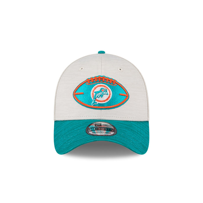 Miami Dolphins New Era 2024 Sideline Historic 39THIRTY Flex Hat - Stone / Turquoise