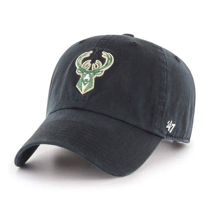 Milwaukee Bucks Black NBA 47 Brand Clean Up Adjustable Buckle Back Hat