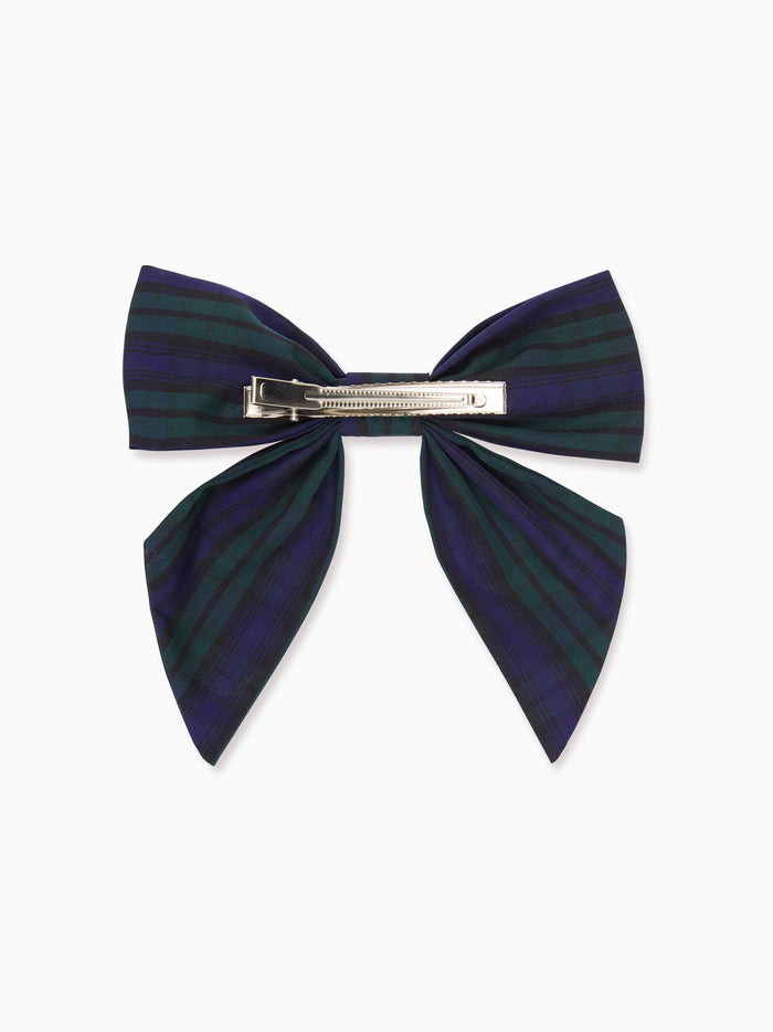 Navy Check Girl Large Bow Clip