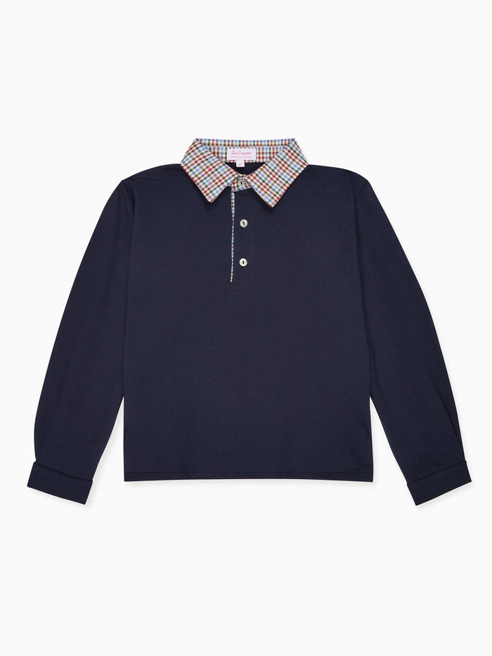 Navy Check Tijo Long Sleeve Boy Rugby Shirt