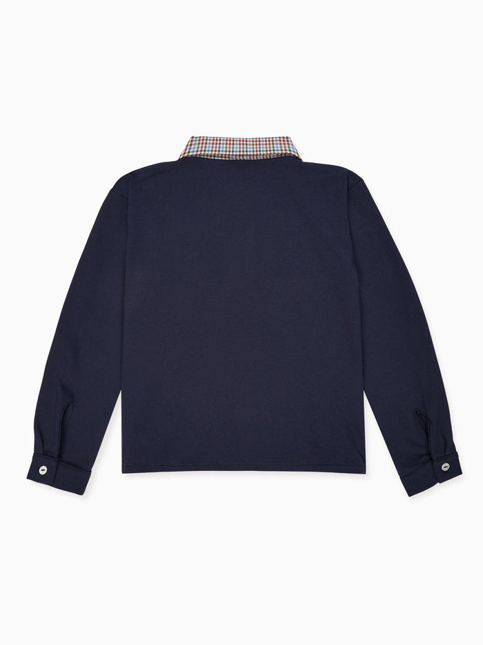 Navy Check Tijo Long Sleeve Boy Rugby Shirt