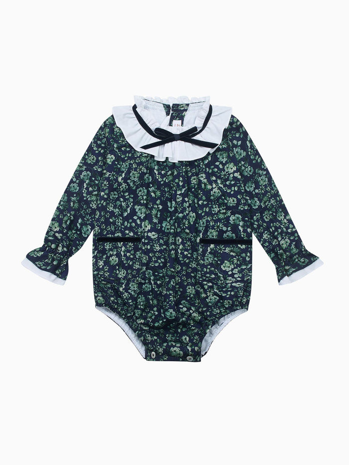 Navy & Green Floral Odisea Baby Girl Romper