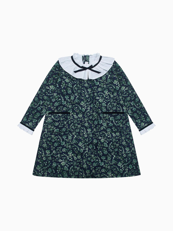 Navy & Green Floral Odisea Girl A-Line Dress