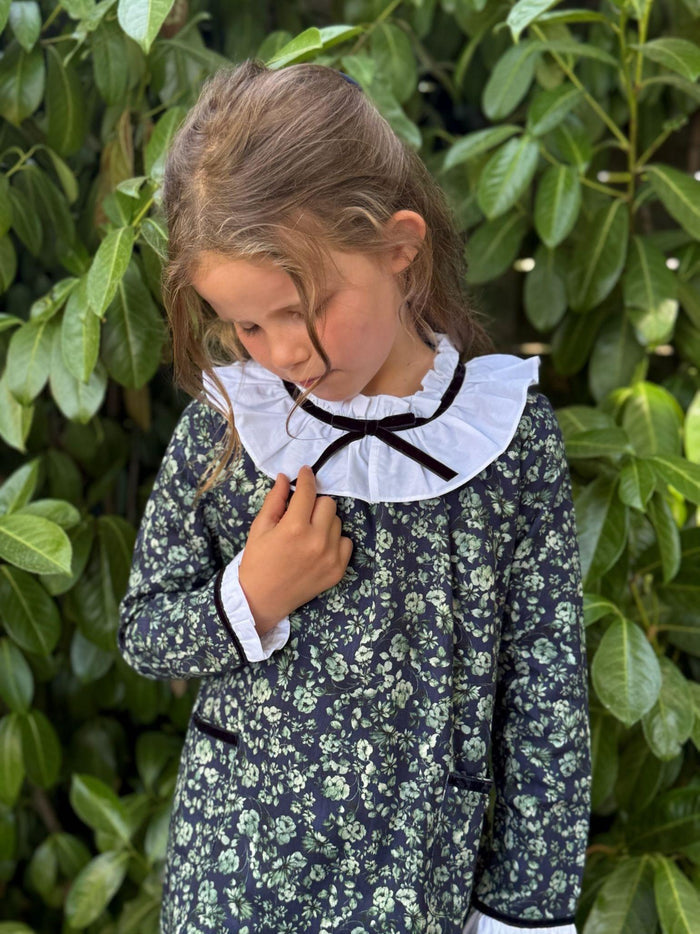 Navy & Green Floral Odisea Girl A-Line Dress