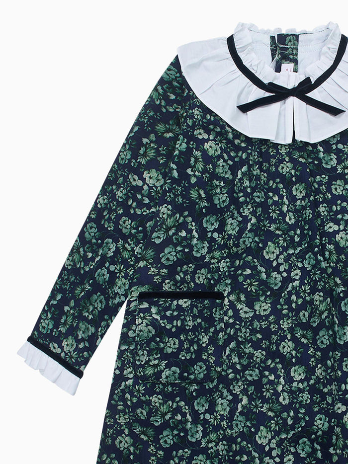 Navy & Green Floral Odisea Girl A-Line Dress