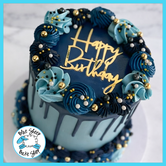 Navy & Gold Birthday Drip Cake | Blue Sheep Bake Shop in Somerville NJ
