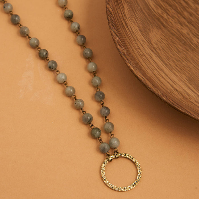 genuine moonstone hammered pendant necklace - soft green moonstones