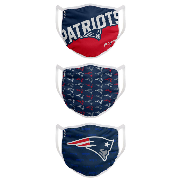 New England Patriots FOCO NFL Face Mask Covers Adult 3 Pack