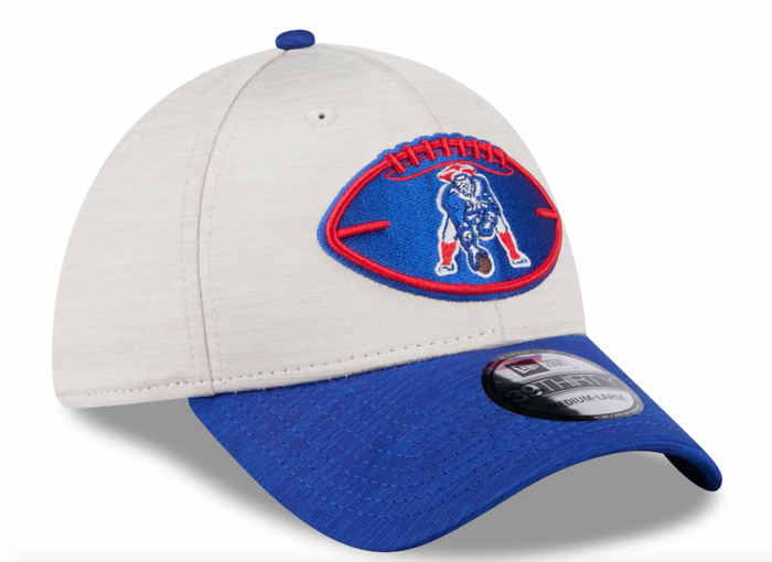 New England Patriots New Era 2024 Sideline Historic 39THIRTY Flex Hat - Stone/Royal