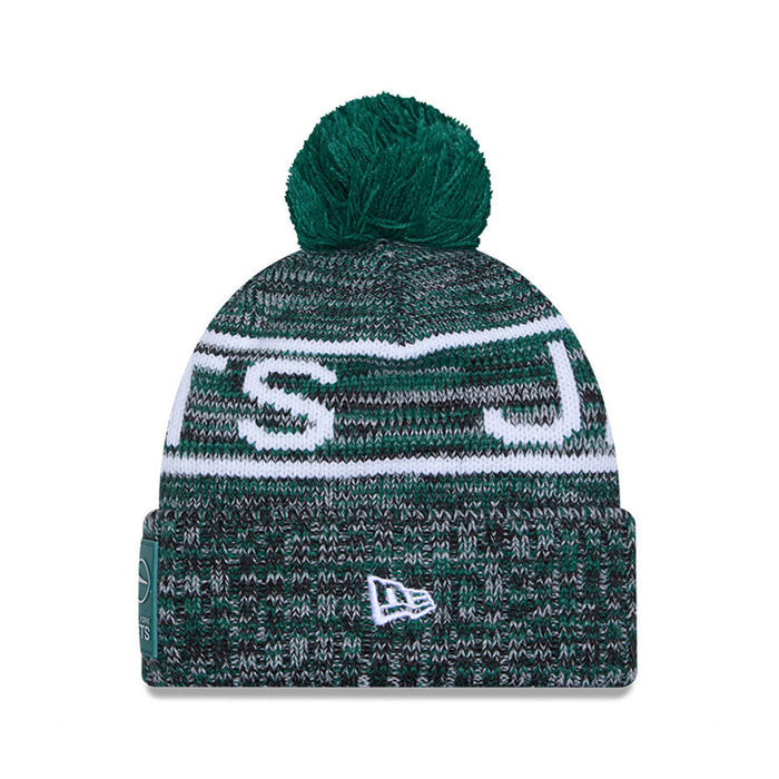 New York Jets New Era 2025 Sideline Cold Weather Cuffed Knit Hat with Pom