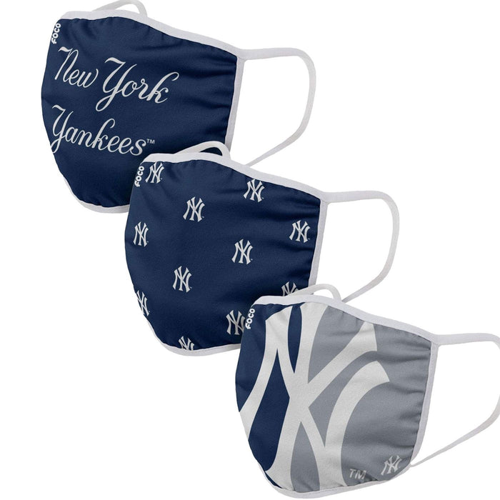 New York Yankees FOCO MLB Face Mask Covers Adult 3 Pack