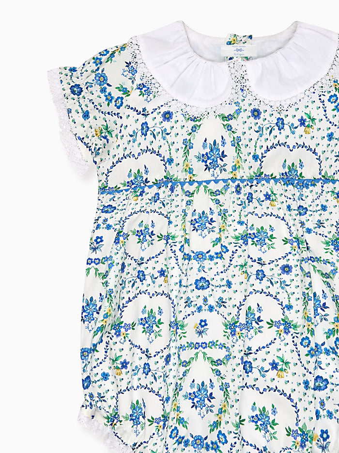 Nicky Hilton x La Coqueta Blue Bow Floral Lily-Grace Baby Girl Romper