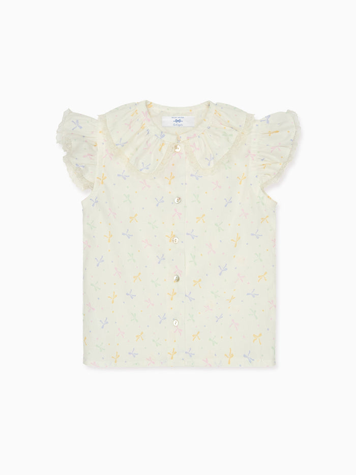 Nicky Hilton x La Coqueta Ivory Bow Olivia Girl Shirt