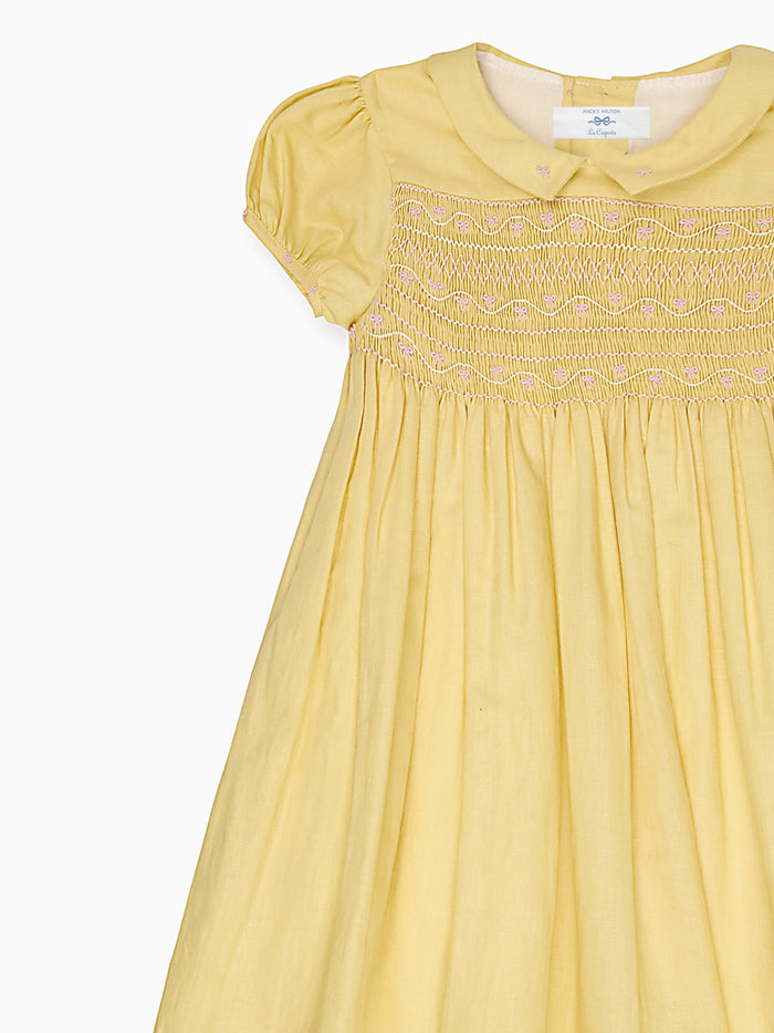 Nicky Hilton x La Coqueta Lemon Dolly Girl Hand-Smocked Dress