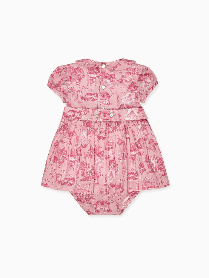 Nicky Hilton x La Coqueta Pink Toile de Jouy Theodora Baby Girl Hand-Smocked Set