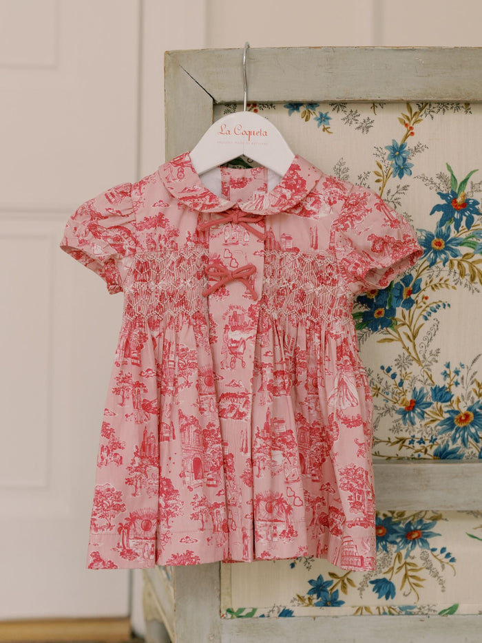 Nicky Hilton x La Coqueta Pink Toile de Jouy Theodora Baby Girl Hand-Smocked Set
