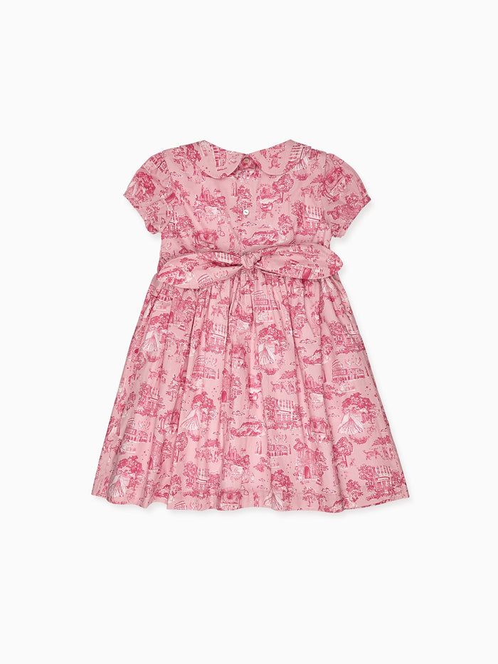 Nicky Hilton x La Coqueta Pink Toile de Jouy Theodora Girl Hand-Smocked Dress