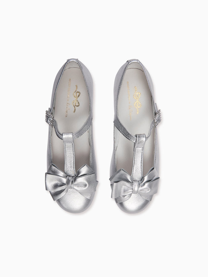 Nicky Hilton x La Coqueta Silver Tessa Leather Girl T-Bar Shoes