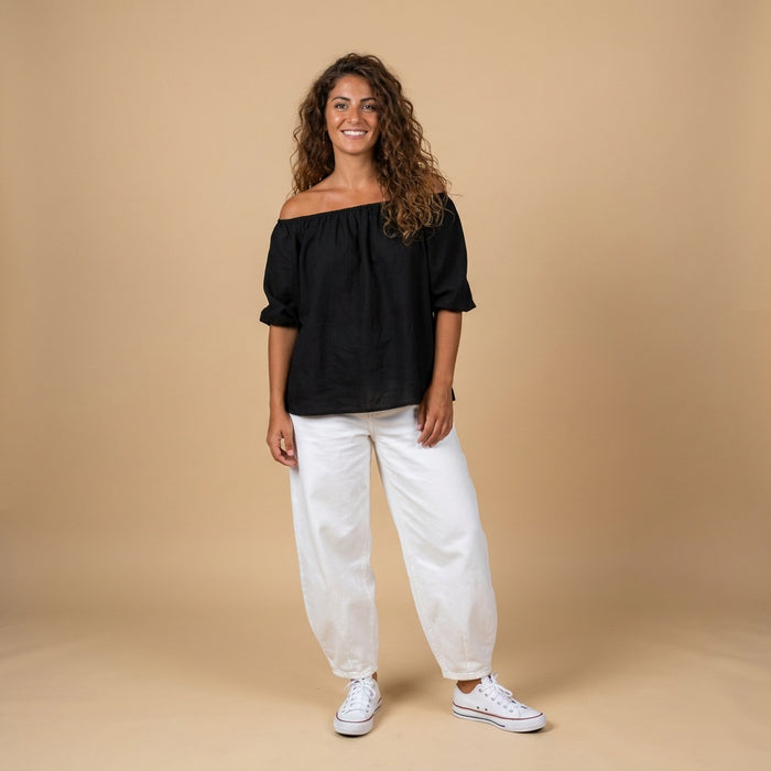 Off Shoulder Elasticated Top-Black- 2 piece (includes top for lining)