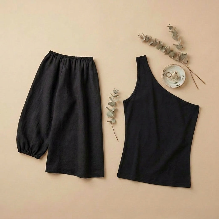 Off Shoulder Elasticated Top-Black- 2 piece (includes top for lining)