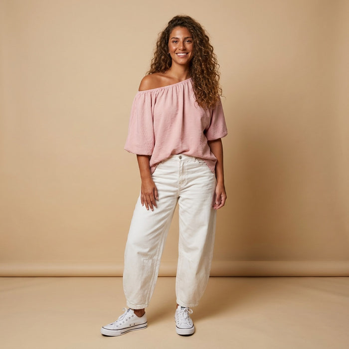 Off Shoulder Elasticated Top-Cashmere Pink -2 piece- (includes top for lining)