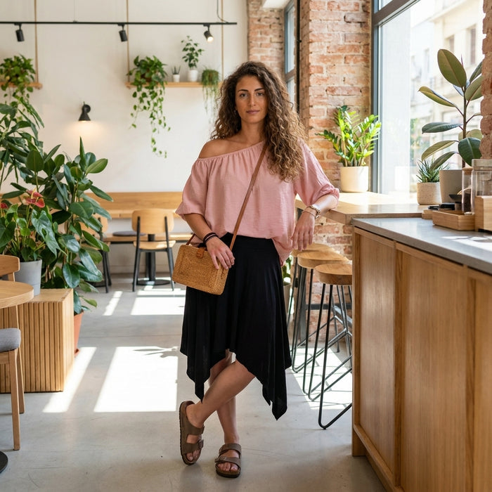 Off Shoulder Elasticated Top-Cashmere Pink -2 piece- (includes top for lining)
