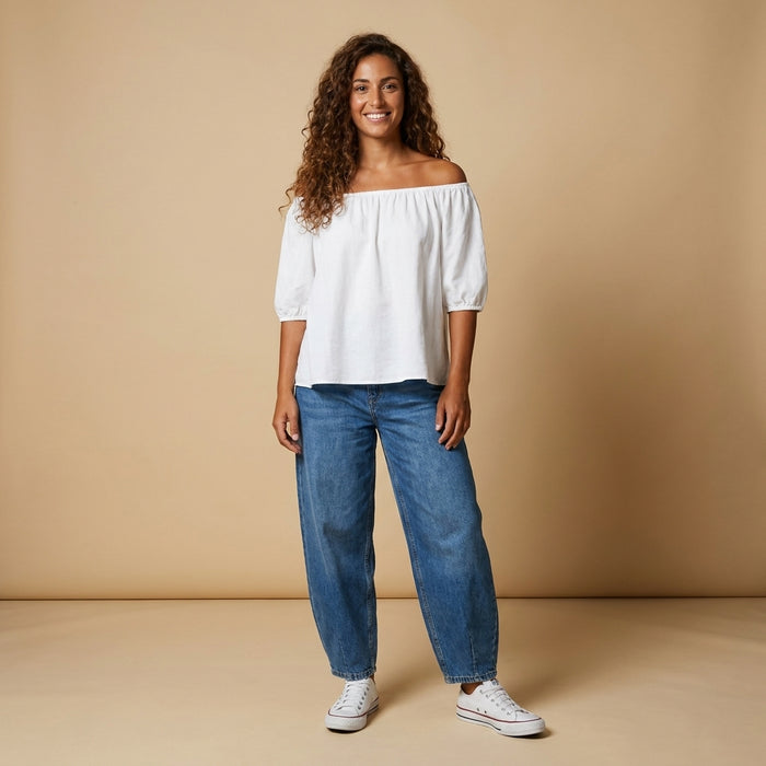 Off Shoulder Elasticated Top-White-2 piece (includes top for lining)