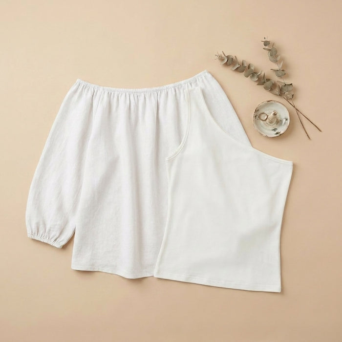 Off Shoulder Elasticated Top-White-2 piece (includes top for lining)