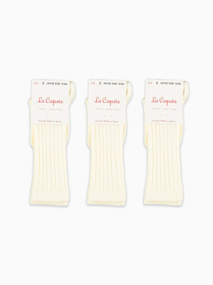 Off White Ribbed Knee High Kids Socks Set