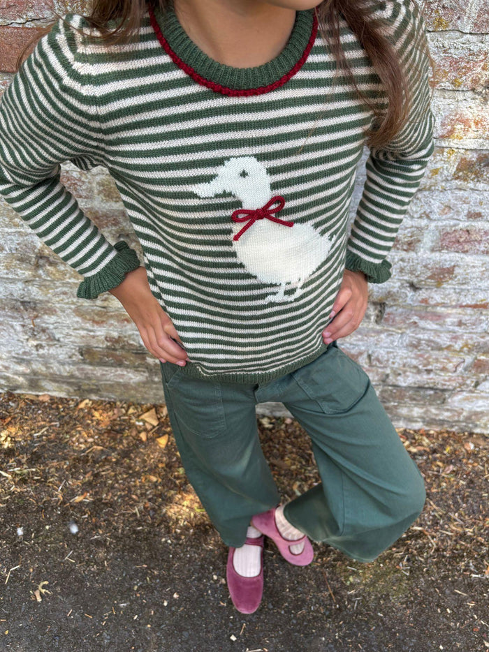 Olive Green Stripe Matilde Merino Girl Jumper