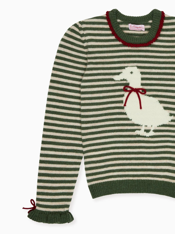 Olive Green Stripe Matilde Merino Girl Jumper