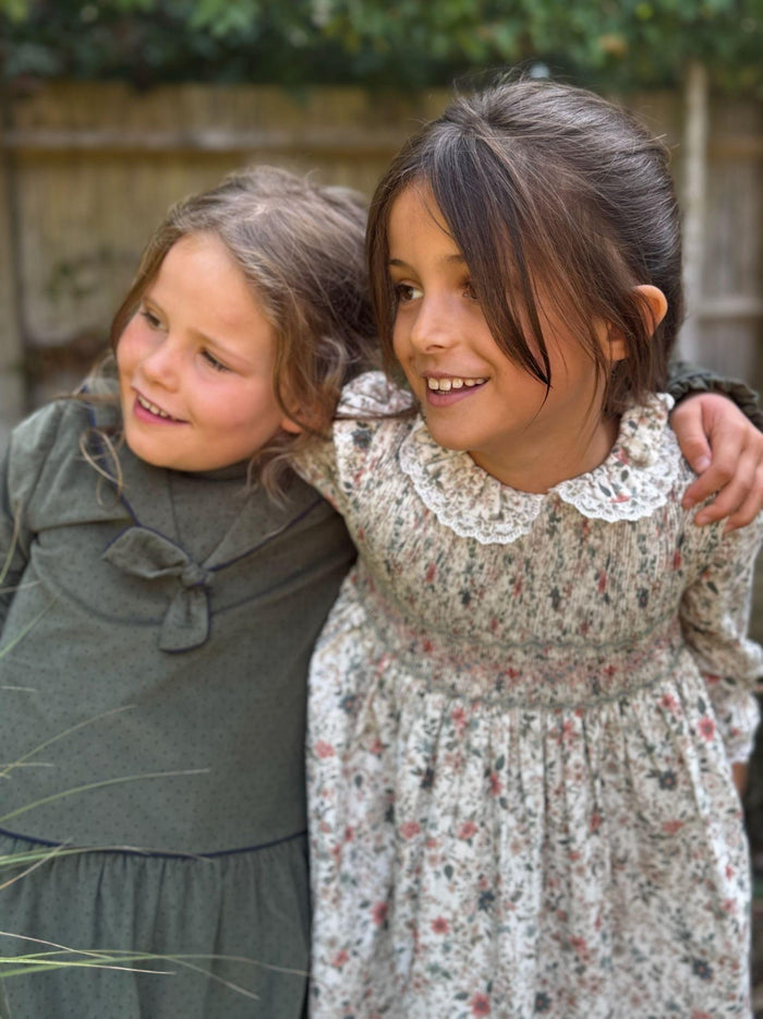 Olive Polka Dot Aranda Corduroy Girl Drop Waist Dress
