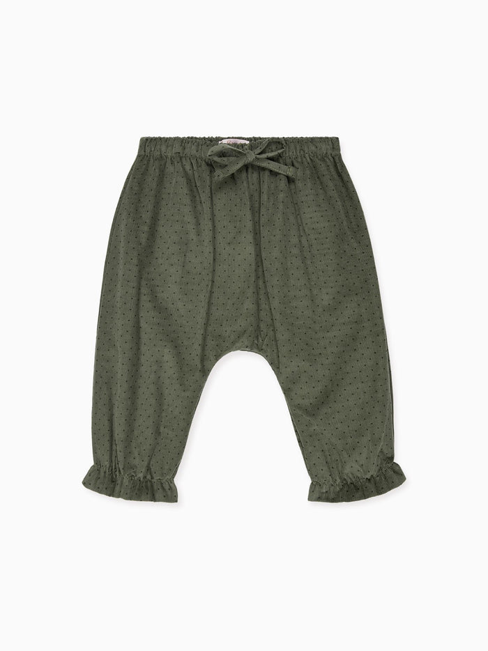 Olive Polka Dot Forna Corduroy Baby Girl Trousers