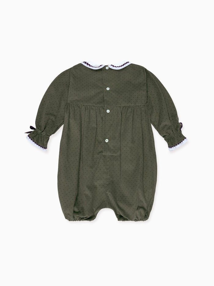 Olive Polka Dot Granada Corduroy Baby Girl Romper