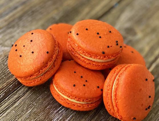 orange pomegranate macarons