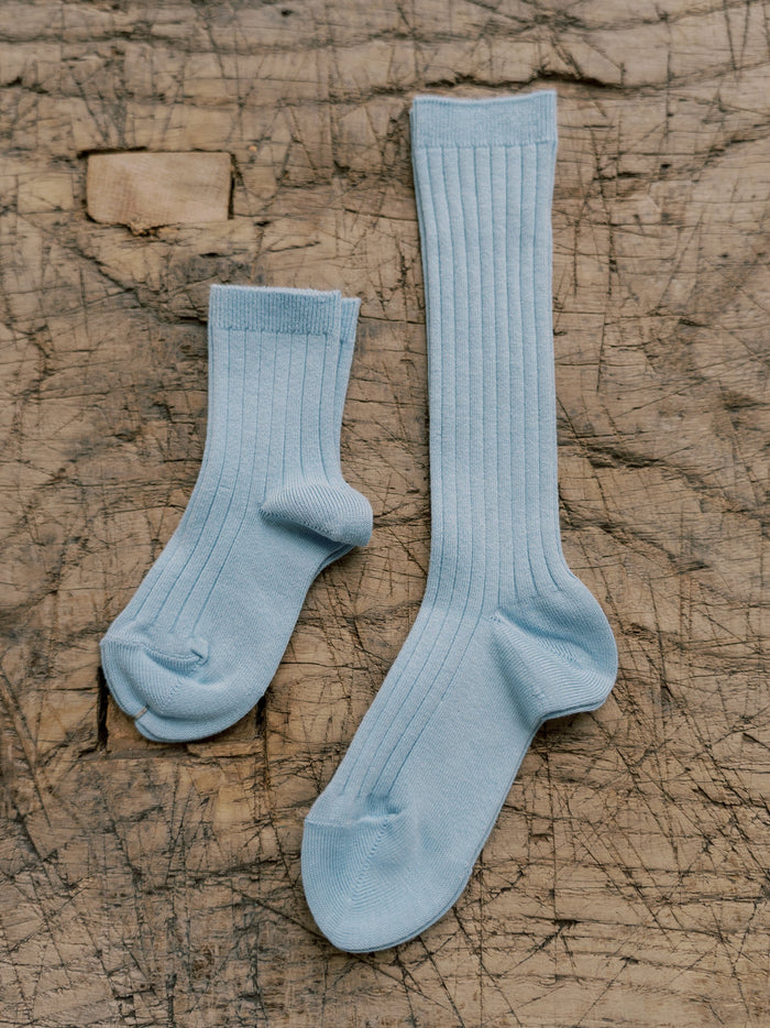 Pale Blue Ribbed Short Kids Socks