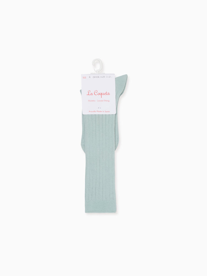 Pale Green Ribbed Knee High Kids Socks