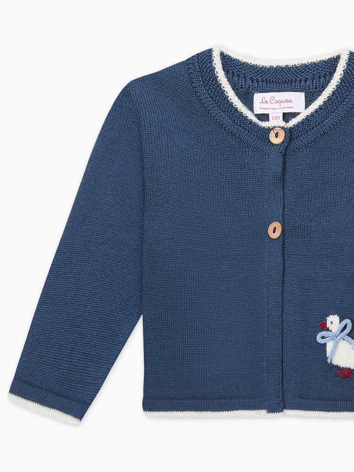 Petrol Blue Rain Merino Baby Cardigan