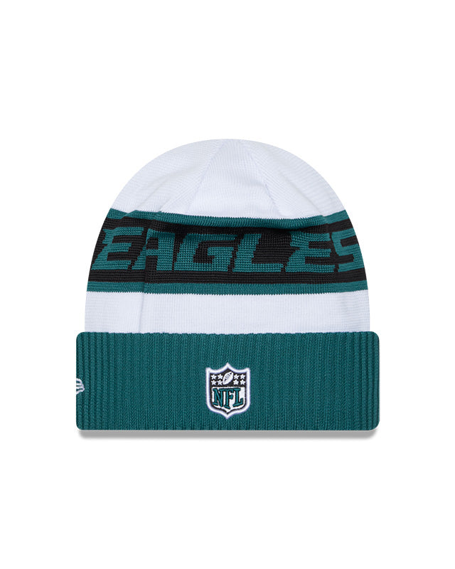 Philadelphia Eagles New Era 2023 Sideline Tech Cuffed Knit Hat - White/Green