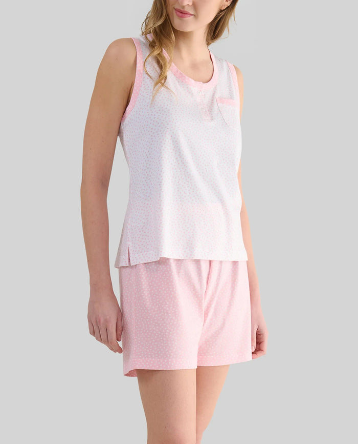 Pijama de mujer corto sin mangas para verano con estampado de corazoncitos rosa