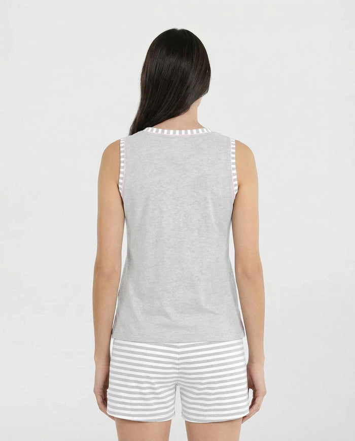 Pijama de mujer corto sin mangas rayas gris