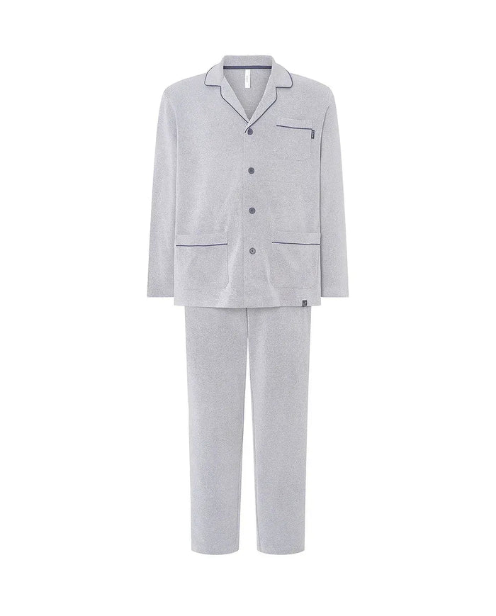 Pijama de hombre Lohe abierto con botones de manga larga, cuello solapa con vivo, bolsillos plastón