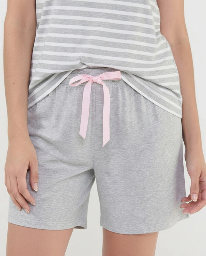 Pijama mujer corto manga corta rayas gris